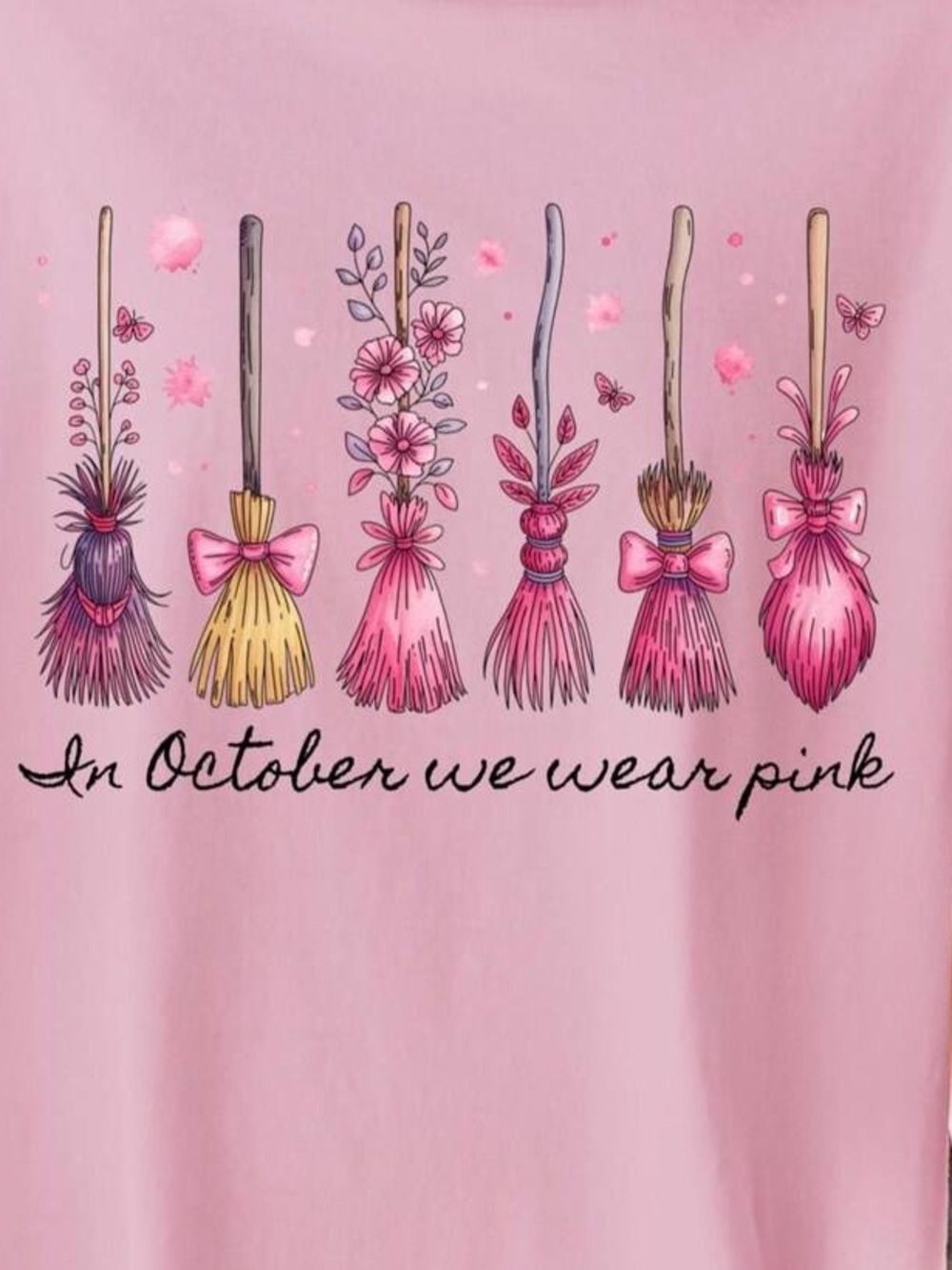 Pink Broomstick Graphic Tee, In October We Wear Pink T-Shirt - Picture 2 of 4